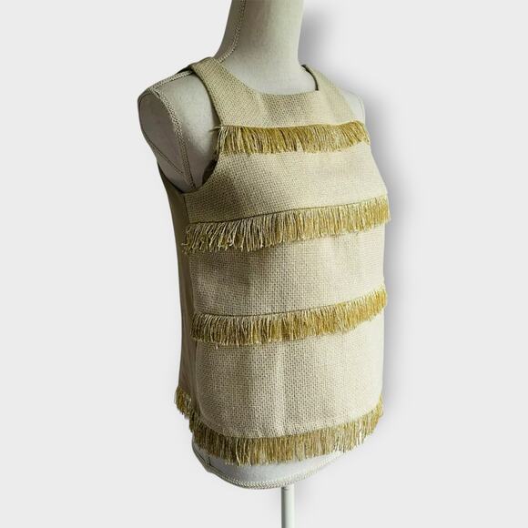 Sunday in Brooklyn Gold Fringe Crop Top Sleeveless Relaxed Fit Tweed Wool Size S - Picture 3 of 9